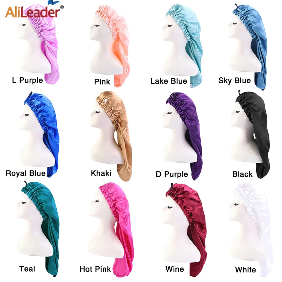 Cheap Long Sleep Cap for Women 1 PCS Large Soft Elastic Satin Band Night Bonnet for Curly Dreadlock Braid