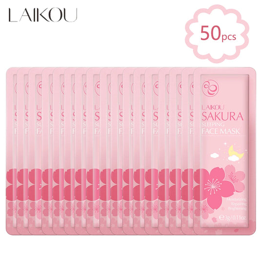 50pcs LAIKOU Sakura Moisturizing Sleeping Face Mask Night Repairing Facial Cream Packs Nourishing Hydrating Smooth Mask for Face