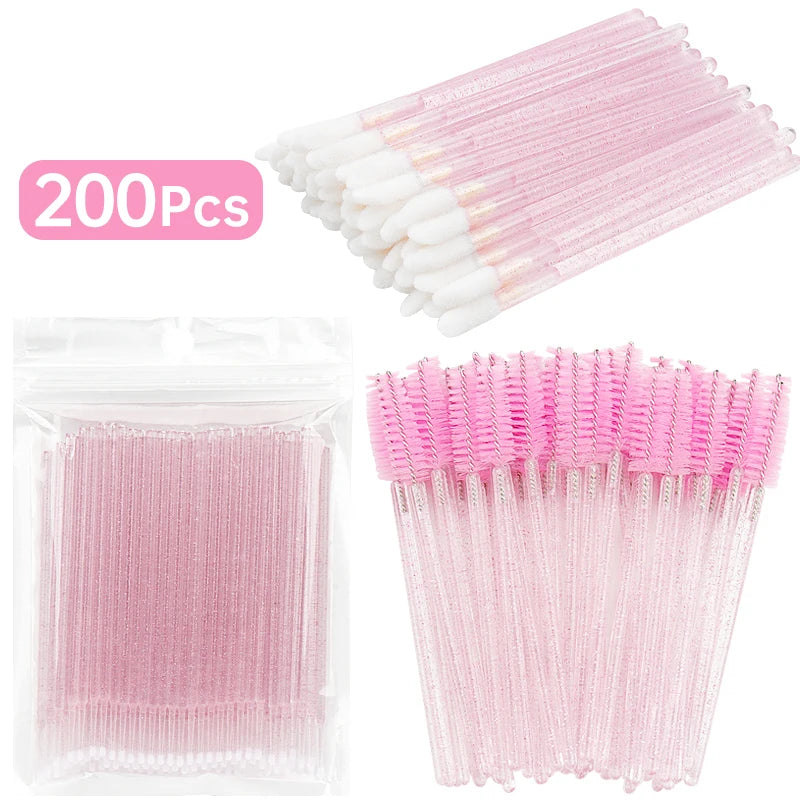 200 Pcs Disposable Crystal Makeup Brushes Tool Set Eyelash Lip Microbrush Mascara Wands Applicator Swab Eyelash Extension Tools