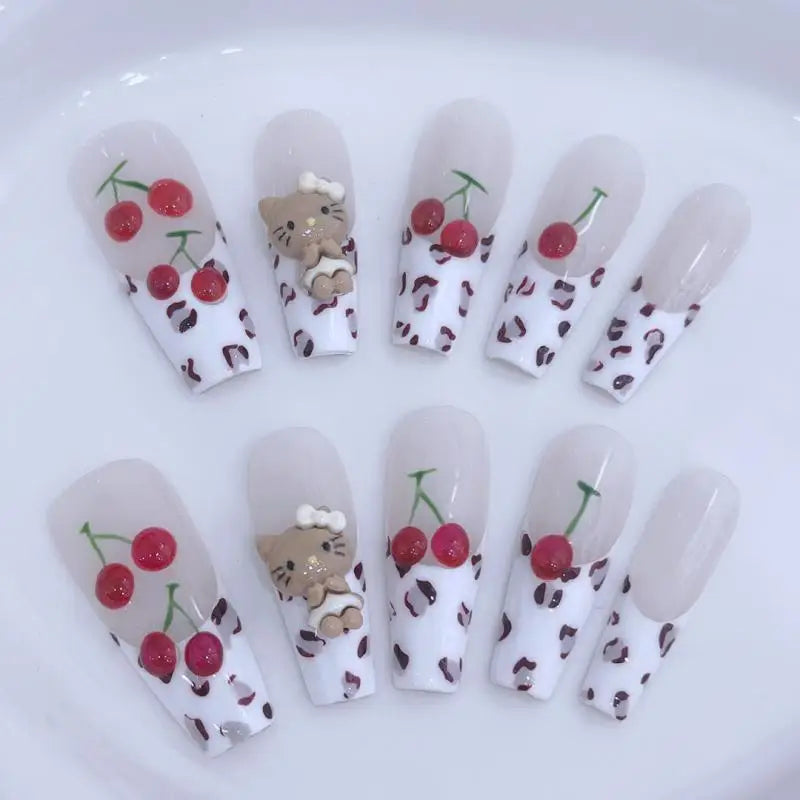 Cartoon Sanrios Hello Kitty Anime Y2K Europe and America Handmade Press On Nails Long Tips Nails Design Manicure Girls Gift