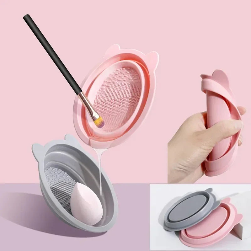 Makeup Brush Folding Cleaning Bowl Mat Cosmetic Powder Puff Beauty Egg Eyeshadow Brush Cleaner Scrubber Professional Makeup Tool