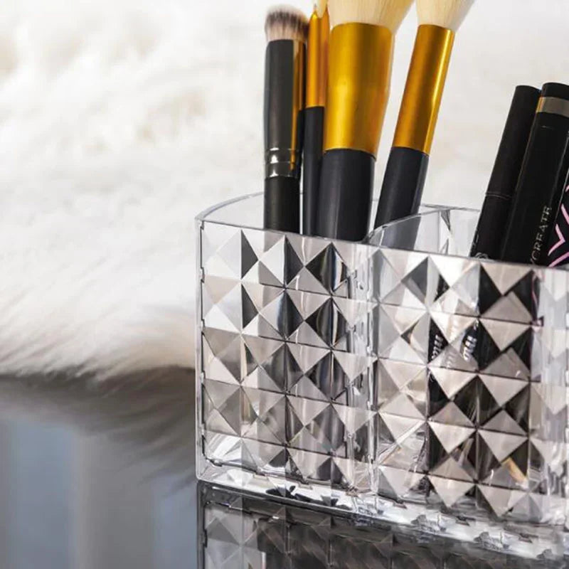 1PC Clear Acrylic Triple Grid Makeup Brush Holder Desk Cosmetic Organiser Lipstick Storage LipstickStorage Holder