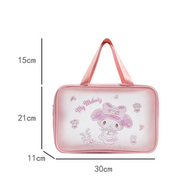 Hello Kitty Makeup Bag Sanrio Cosmetic Bag Kuromi Cinnamoroll Waterproof Women Travel My Melody Portable Bag Pvc Storage Handbag