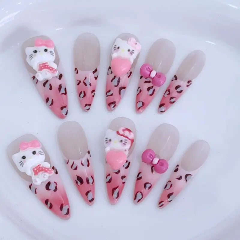 Cartoon Sanrios Hello Kitty Anime Y2K Europe and America Handmade Press On Nails Long Tips Nails Design Manicure Girls Gift