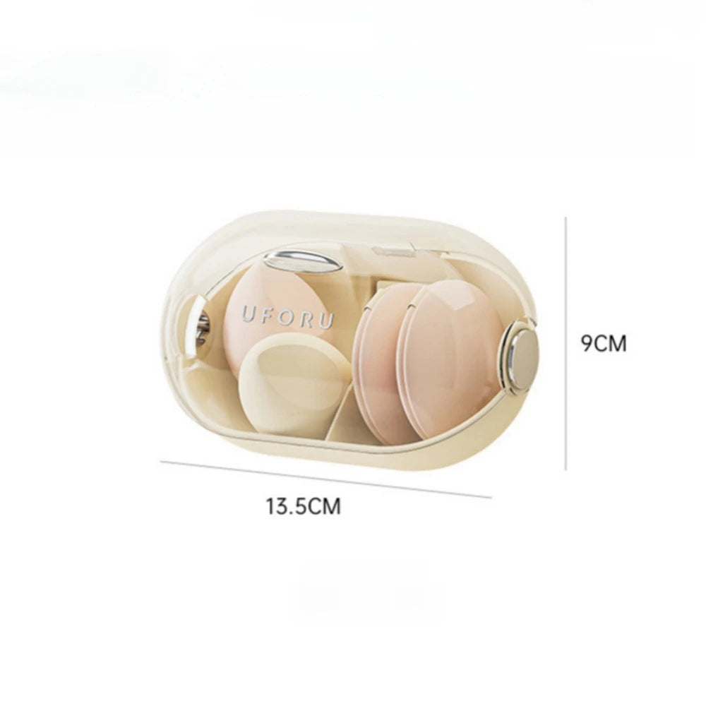 Multifunctional Cosmetic Organiser Household Dustproof with Lid Compartment Storage Box Transparent Self-adhesive Makeup PuffBox