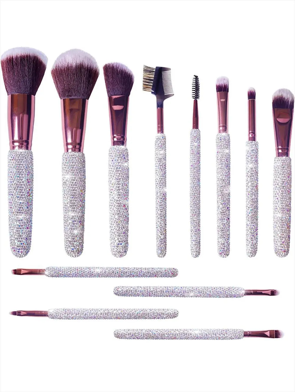 12Pcs/set Diamond-studded Makeup Brushes Gems Full Diamond Loose Powder Foundation Concealer Brush Bling Makeup Beauty Tool