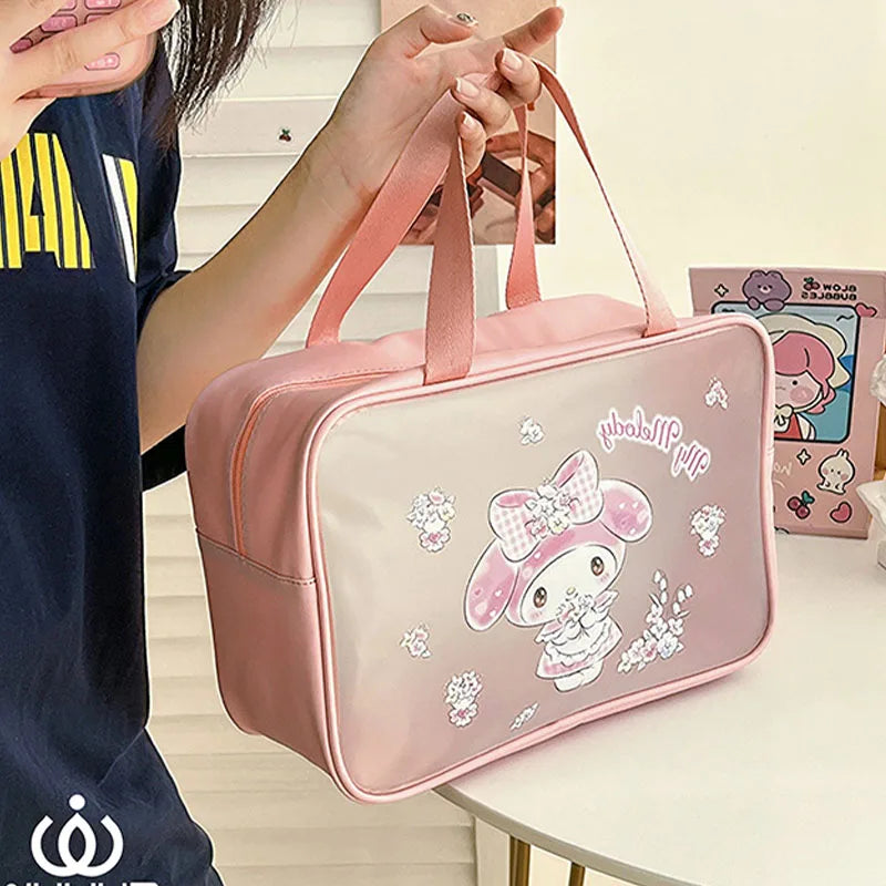 Hello Kitty Makeup Bag Sanrio Cosmetic Bag Kuromi Cinnamoroll Waterproof Women Travel My Melody Portable Bag Pvc Storage Handbag