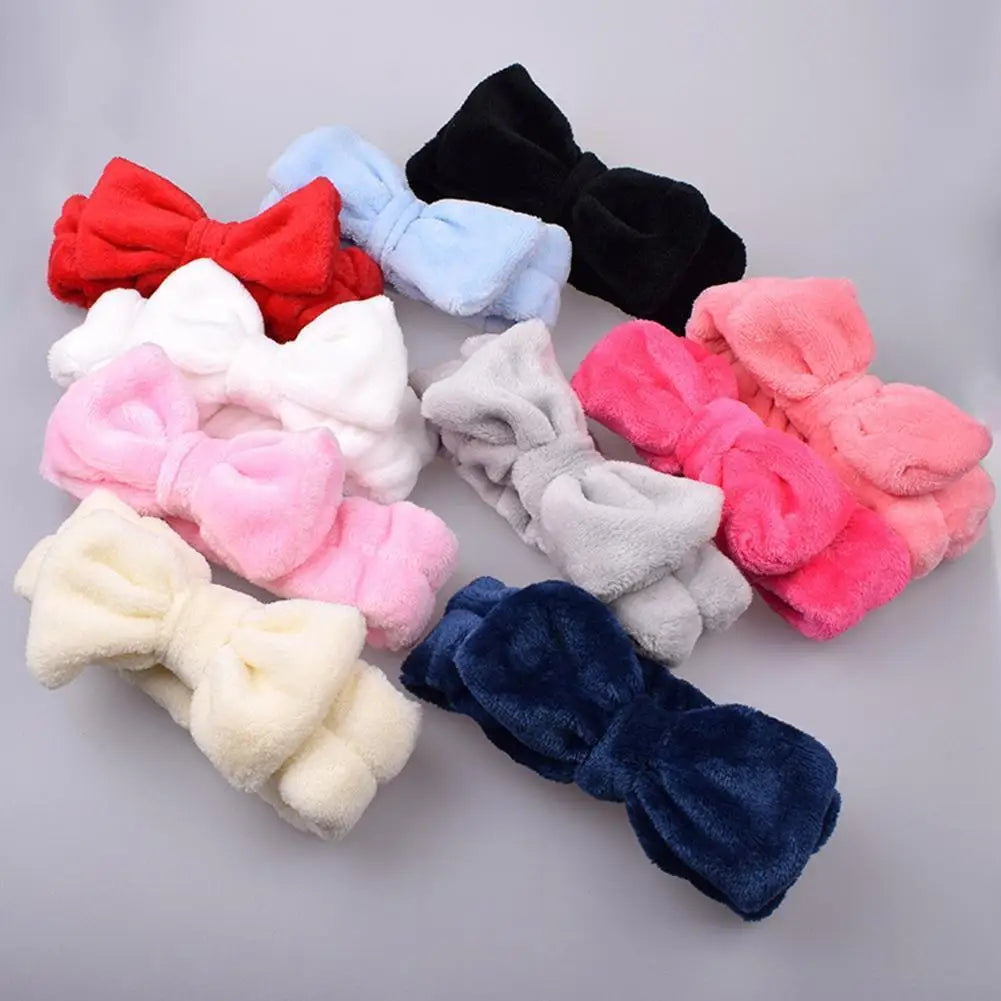 Women Solid Bow Headbands Coral Fleece Makeup Spa Wash Face Turban Head Wrap Girls Hair Towel Accessories Head Band Hairbands