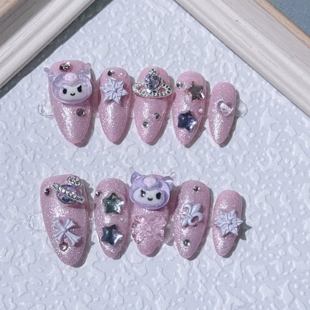 Kawaii Sanrio Hello Kitty Handwork Detachable Press-on Nails Kuromi Fake Nails Schoolgirl Attachment Decoration Festivals Gift