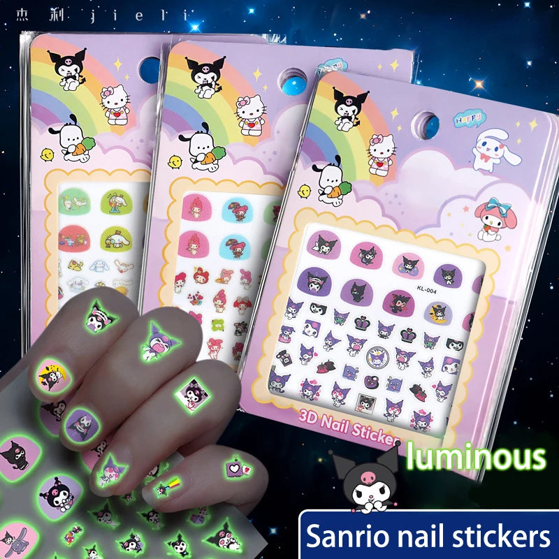 5pcs/set Cartoon Hello Kitty 3D Nail Stickers Press on Nails Sanrio Melody Kuromi Nail Art Decoration Fun Anime Nail Art Decals