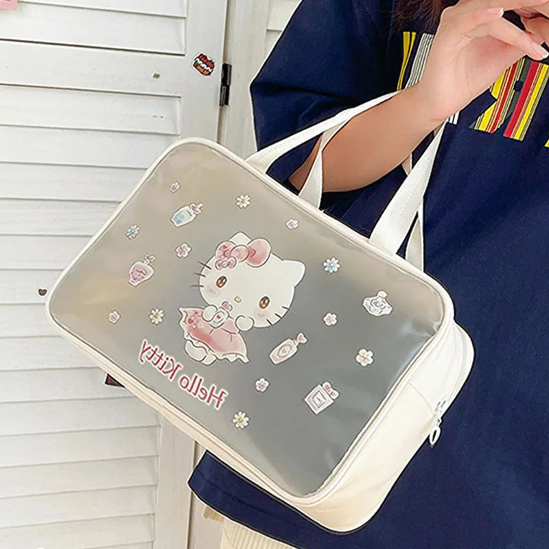 Hello Kitty Makeup Bag Sanrio Cosmetic Bag Kuromi Cinnamoroll Waterproof Women Travel My Melody Portable Bag Pvc Storage Handbag