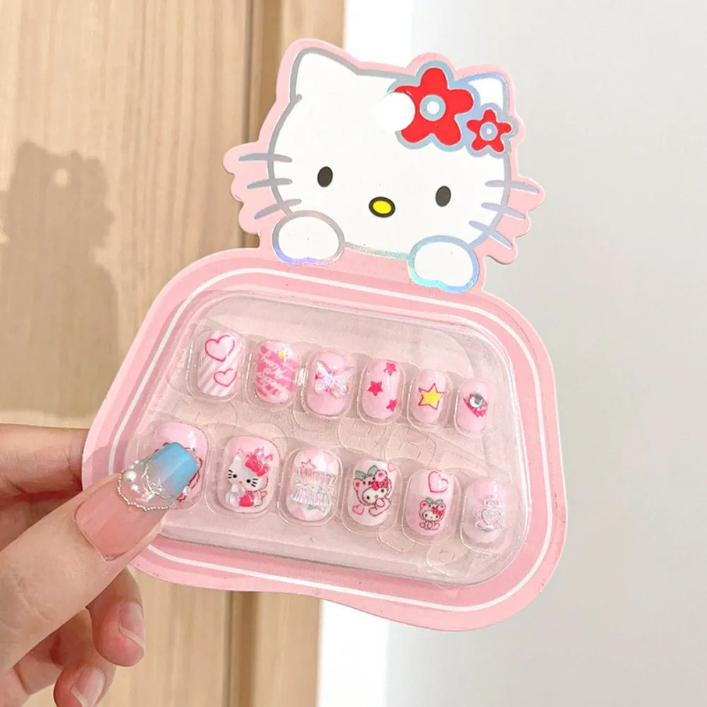 Kawaii Cute Sanrio Hello Kitty Kuromi Children Cartoon Fake Nails Handwork Press-on Nails Schoolgirl Accessory Festivals Gift