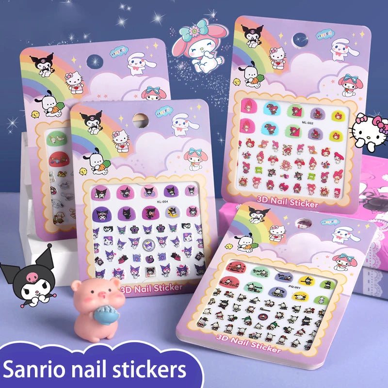 5pcs/set Cartoon Hello Kitty 3D Nail Stickers Press on Nails Sanrio Melody Kuromi Nail Art Decoration Fun Anime Nail Art Decals