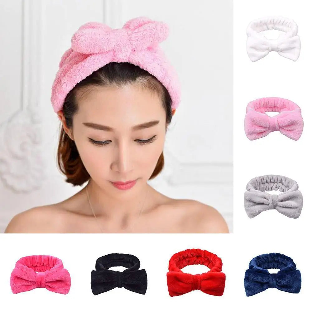 Women Solid Bow Headbands Coral Fleece Makeup Spa Wash Face Turban Head Wrap Girls Hair Towel Accessories Head Band Hairbands