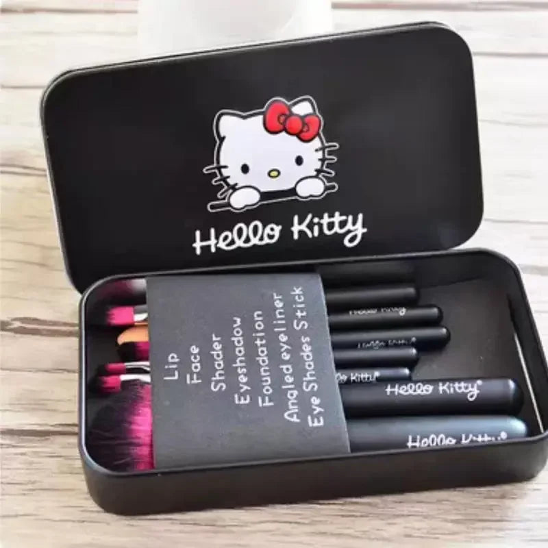 Hot Selling Sanrio Cute Hello Kitty Makeup Brush Box Essential Makeup Iron Box PU Bag 7 Pcs Makeup Tool Brush Wholesale Gift