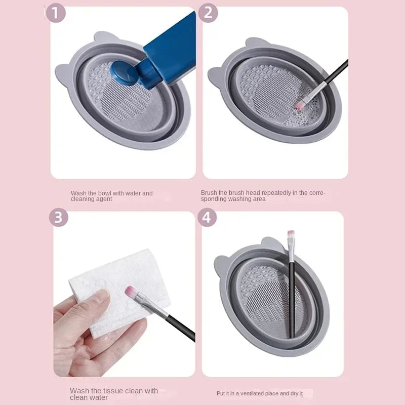 Makeup Brush Folding Cleaning Bowl Mat Cosmetic Powder Puff Beauty Egg Eyeshadow Brush Cleaner Scrubber Professional Makeup Tool