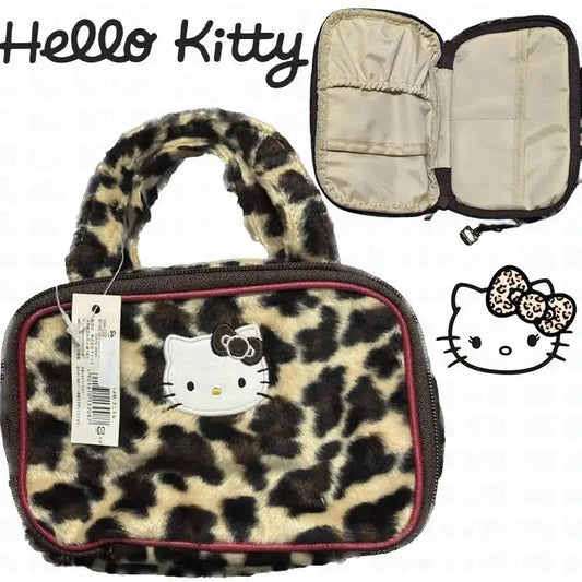 Sanrio Hello Kitty Kawaii Leopard Print Makeup Bag Cosmetic Organizer High Capacity Outdoor Girl Storage Case Peripheral Gifts