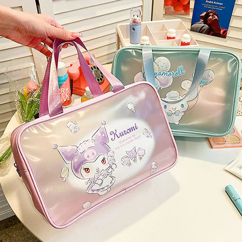 Hello Kitty Makeup Bag Sanrio Cosmetic Bag Kuromi Cinnamoroll Waterproof Women Travel My Melody Portable Bag Pvc Storage Handbag