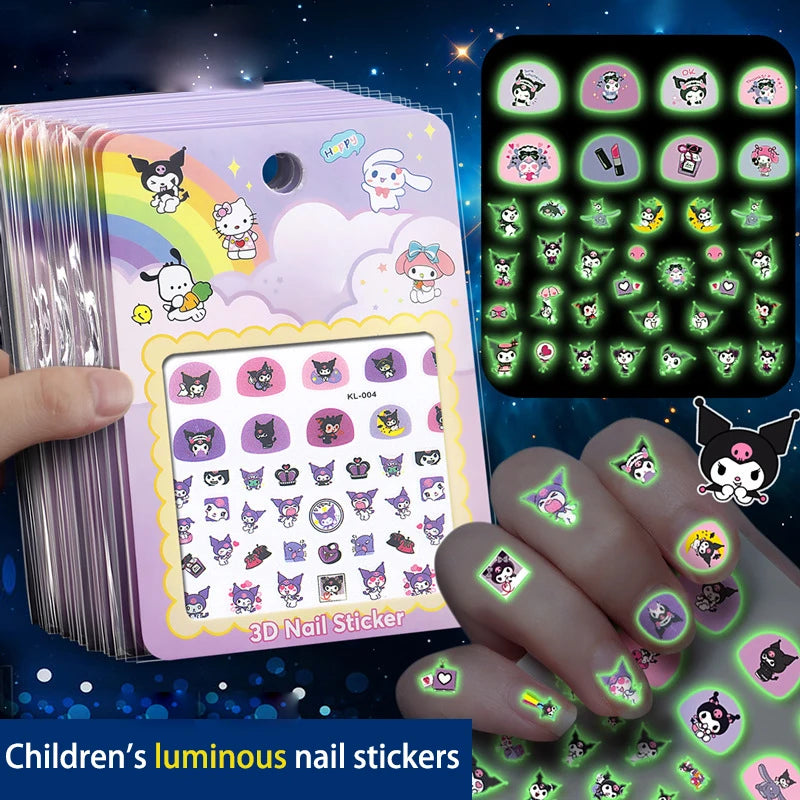 5pcs/set Cartoon Hello Kitty 3D Nail Stickers Press on Nails Sanrio Melody Kuromi Nail Art Decoration Fun Anime Nail Art Decals