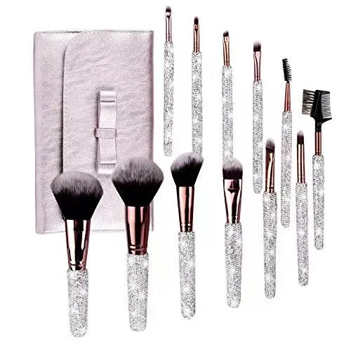 12Pcs/set Diamond-studded Makeup Brushes Gems Full Diamond Loose Powder Foundation Concealer Brush Bling Makeup Beauty Tool