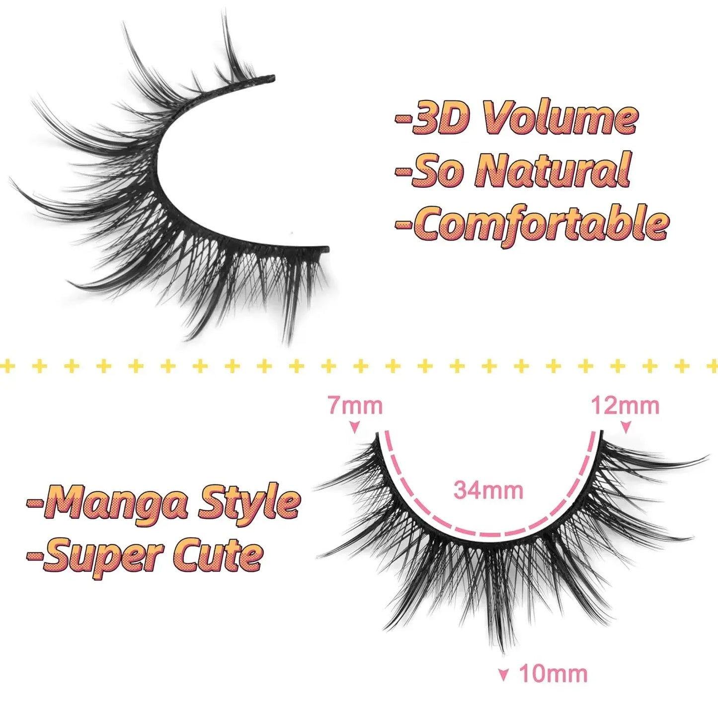 Manga Lashes Natural Look False Eyelashes Anime Lashes Mink Wispy Fluffy Spiky 3D Volume Eyelashes Pack Cosplay Fake Eyelashes