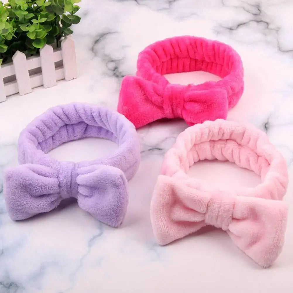 Women Solid Bow Headbands Coral Fleece Makeup Spa Wash Face Turban Head Wrap Girls Hair Towel Accessories Head Band Hairbands