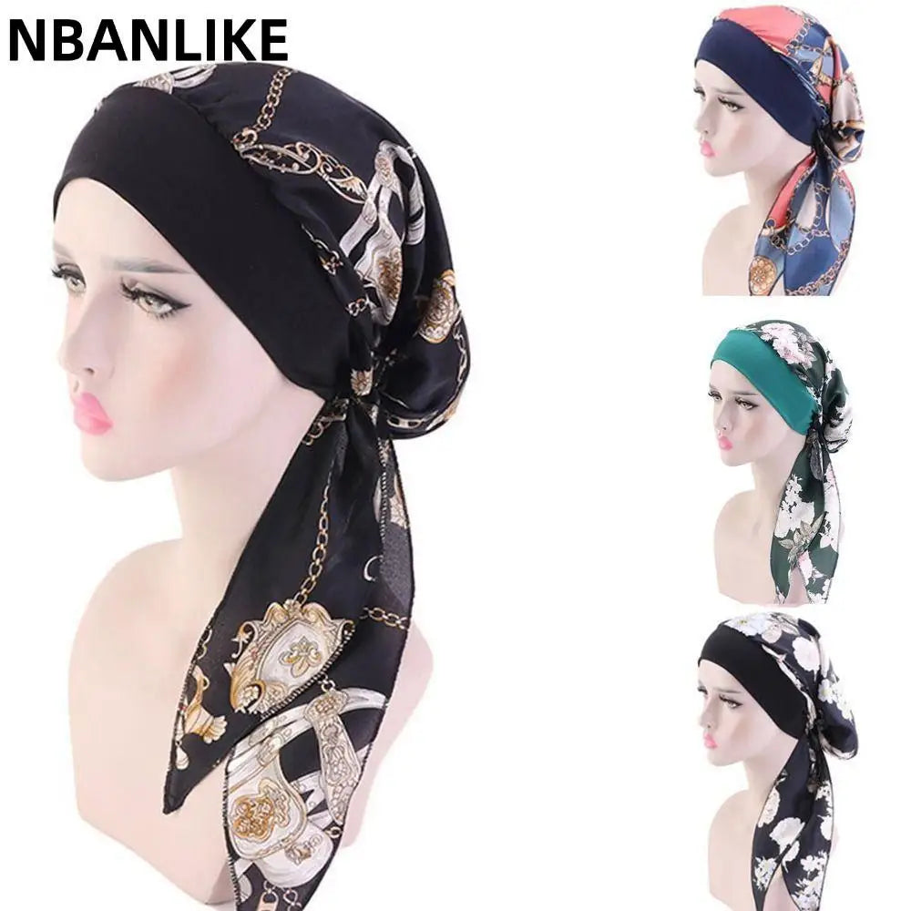 For Women Satin Silk Sleep Cap Hijab Scarf Headband Women Hat Turban Cap Silky Bonnet Head Scarf Elastic Hair Band