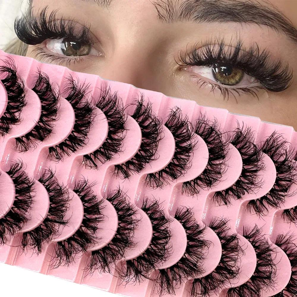 New10 Pairs Lashes manga Lashes 3D Clear Band Lashes Natural Look Wispy Mink Eyelashes Fluffy Cat Eye Lashes Pack Fake Eyelashes