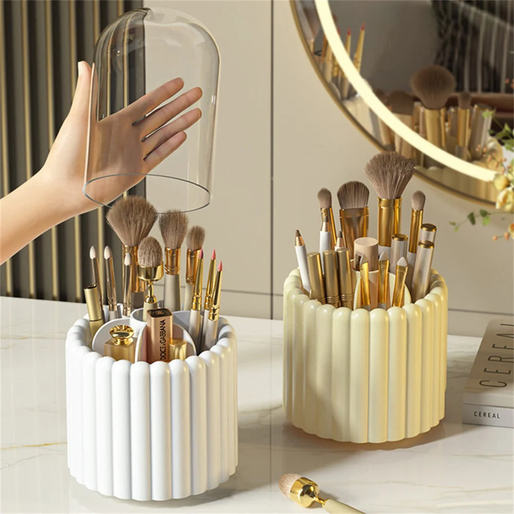 Makeup Organiser 360 Rotating Brush Holder Lid Desktop Large Capacity Brush Organization Shelf Sundries Cosmetics Storage Box