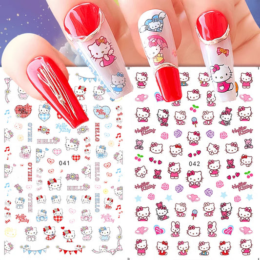 Miniso New Sanrio Cartoon Hello Kitty Nail Stickers Cute 3D Animation Kuromi Nail Supplies Press On Nails Anime Nail Decorations