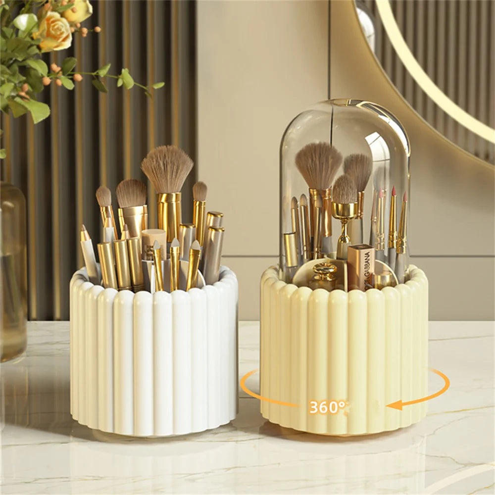 Makeup Organiser 360 Rotating Brush Holder Lid Desktop Large Capacity Brush Organization Shelf Sundries Cosmetics Storage Box