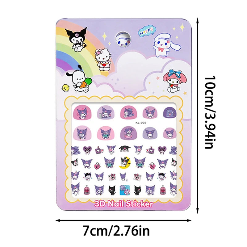 5pcs/set Cartoon Hello Kitty 3D Nail Stickers Press on Nails Sanrio Melody Kuromi Nail Art Decoration Fun Anime Nail Art Decals