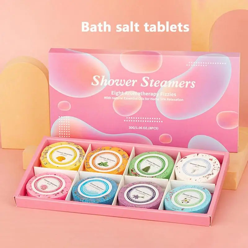 Shower Steamers 8pcs Organic Natural Essential Oils Slimming Bath Bombs Foot Soak Relaxation Tablets Dispenser Accessories