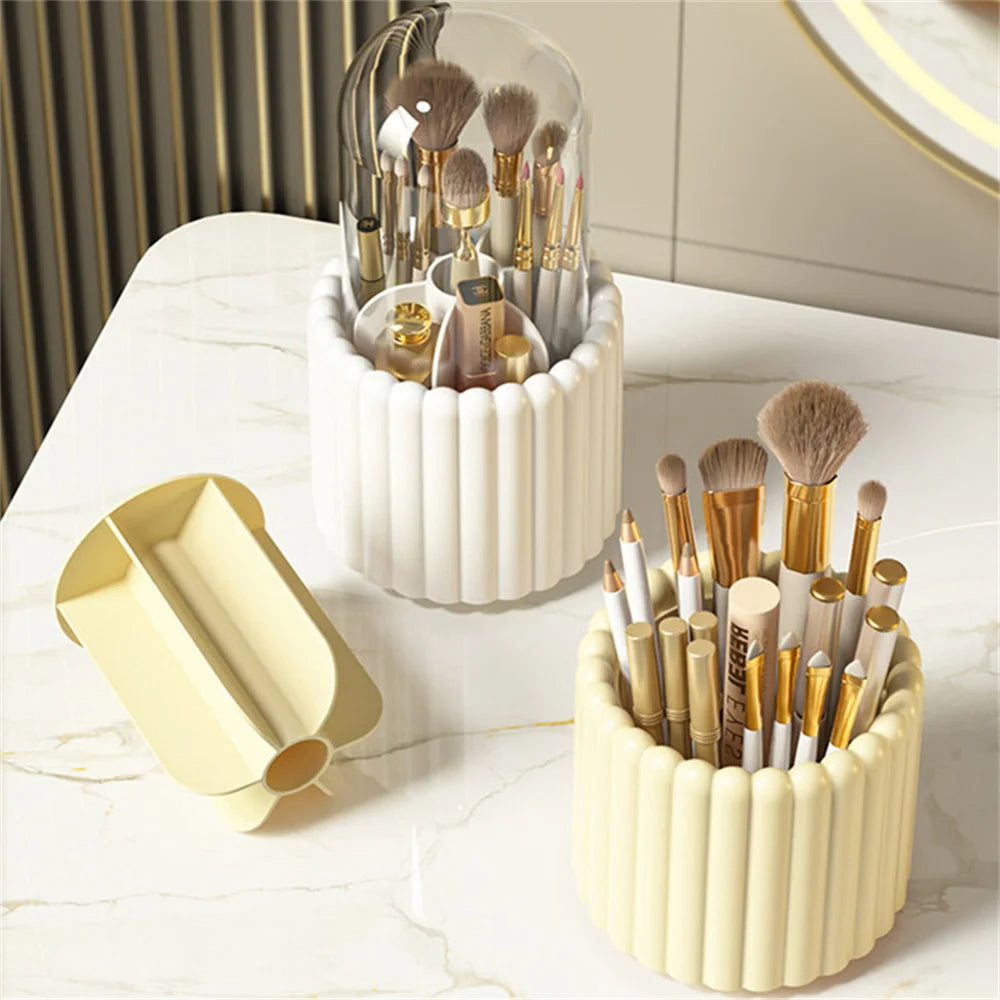 Makeup Organiser 360 Rotating Brush Holder Lid Desktop Large Capacity Brush Organization Shelf Sundries Cosmetics Storage Box