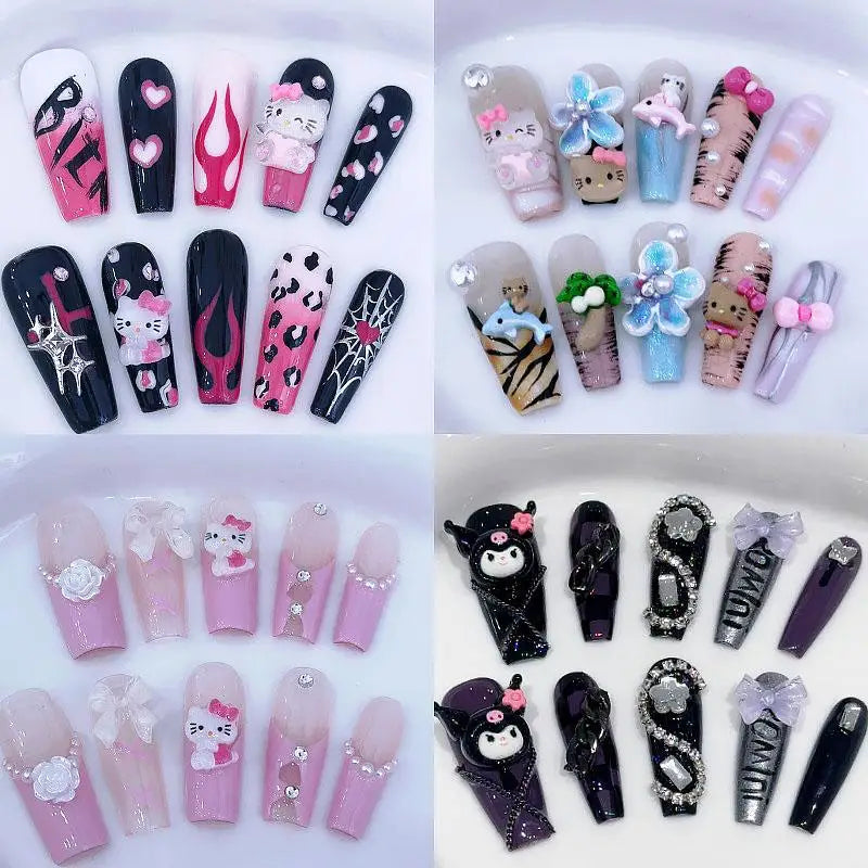 Cartoon Sanrios Hello Kitty Anime Y2K Europe and America Handmade Press On Nails Long Tips Nails Design Manicure Girls Gift