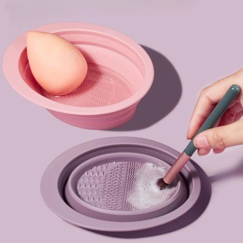 Makeup Brush Folding Cleaning Bowl Mat Cosmetic Powder Puff Beauty Egg Eyeshadow Brush Cleaner Scrubber Professional Makeup Tool