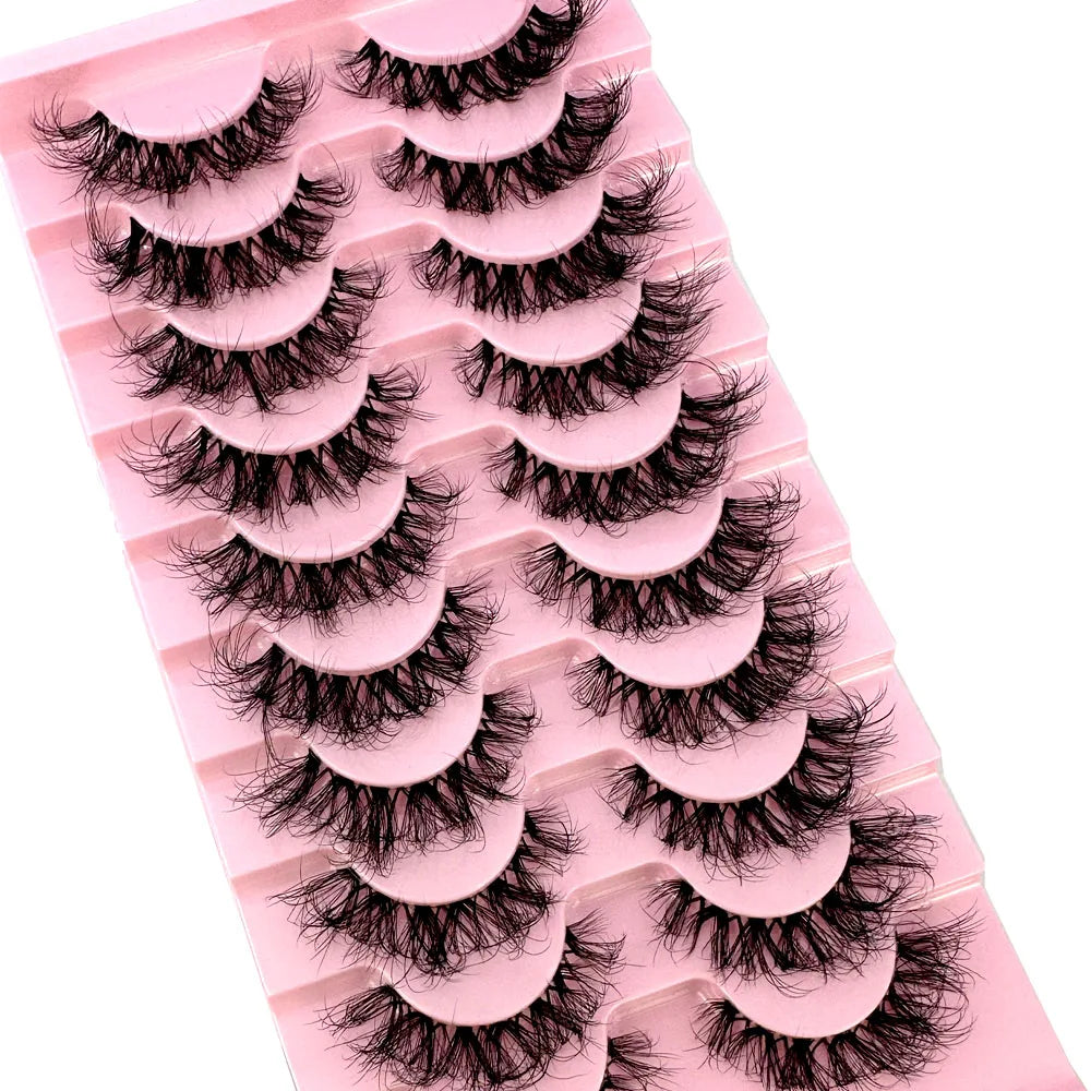 New10 Pairs Lashes manga Lashes 3D Clear Band Lashes Natural Look Wispy Mink Eyelashes Fluffy Cat Eye Lashes Pack Fake Eyelashes