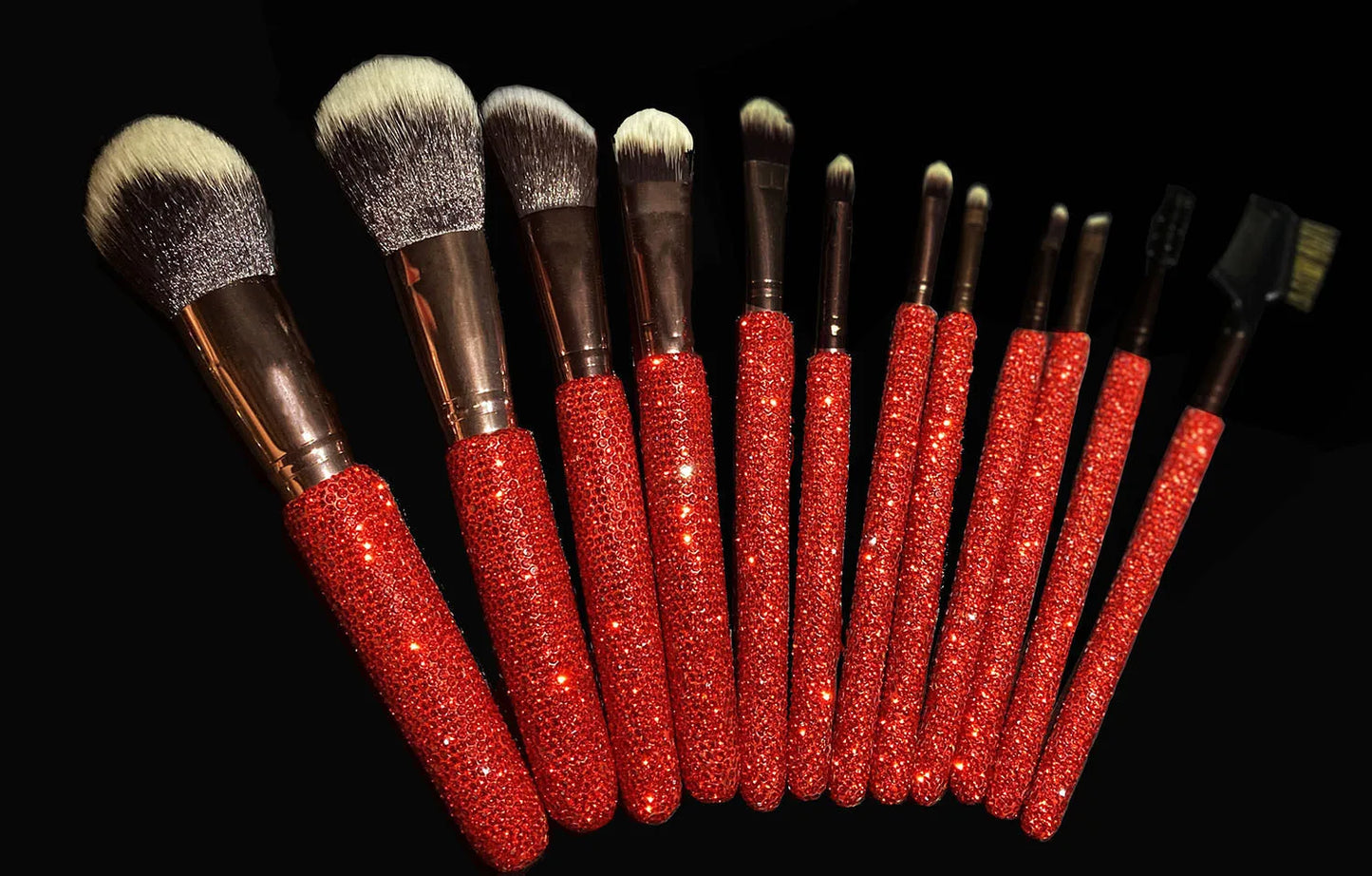 12Pcs/set Diamond-studded Makeup Brushes Gems Full Diamond Loose Powder Foundation Concealer Brush Bling Makeup Beauty Tool