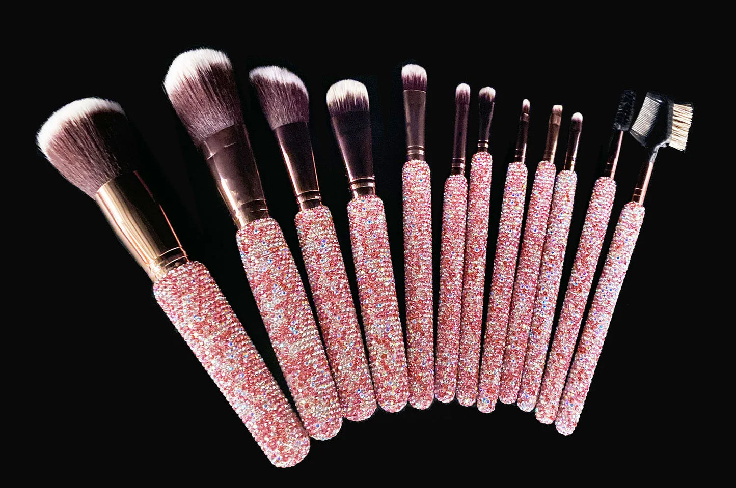 12Pcs/set Diamond-studded Makeup Brushes Gems Full Diamond Loose Powder Foundation Concealer Brush Bling Makeup Beauty Tool