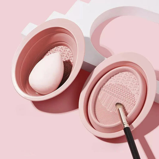 Makeup Brush Folding Cleaning Bowl Mat Cosmetic Powder Puff Beauty Egg Eyeshadow Brush Cleaner Scrubber Professional Makeup Tool