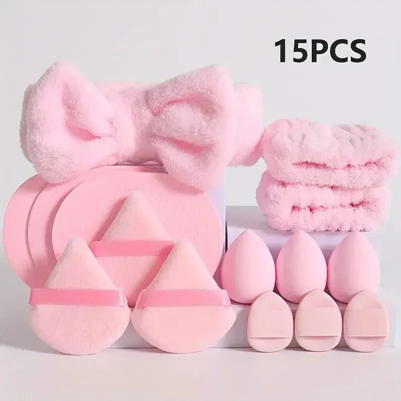 12/15Pcs Cosmetic Puff Makeup Sponge Blender Beauty Egg Foundation Sponges Puff Wash Face Headband Wristband Make Up Accessories