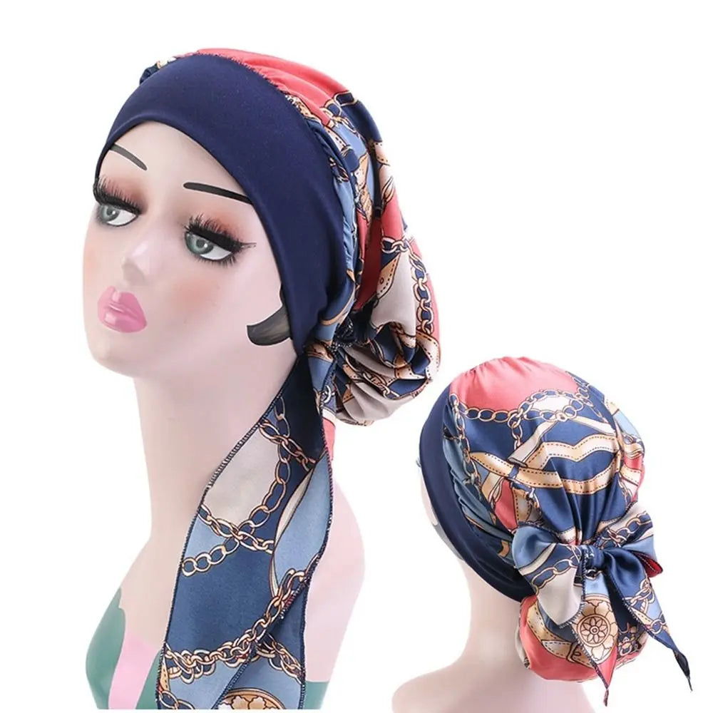 For Women Satin Silk Sleep Cap Hijab Scarf Headband Women Hat Turban Cap Silky Bonnet Head Scarf Elastic Hair Band