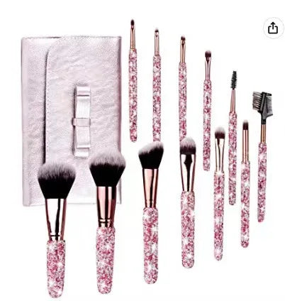 12Pcs/set Diamond-studded Makeup Brushes Gems Full Diamond Loose Powder Foundation Concealer Brush Bling Makeup Beauty Tool