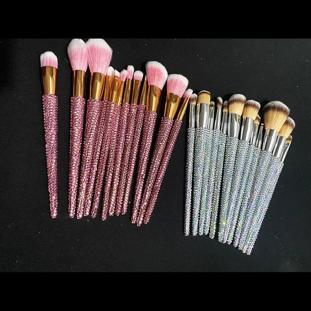 12Pcs/set Diamond-studded Makeup Brushes Gems Makeup Beauty Tools Full Diamond Loose Powder Foundation Concealer Brush Bling