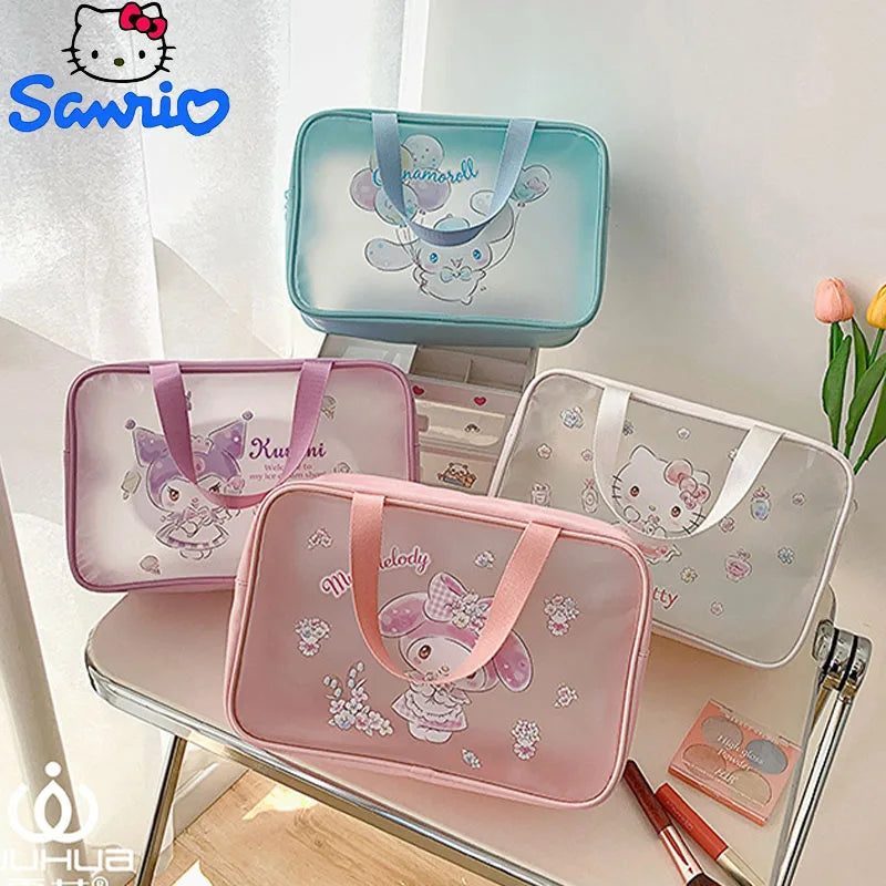 Hello Kitty Makeup Bag Sanrio Cosmetic Bag Kuromi Cinnamoroll Waterproof Women Travel My Melody Portable Bag Pvc Storage Handbag