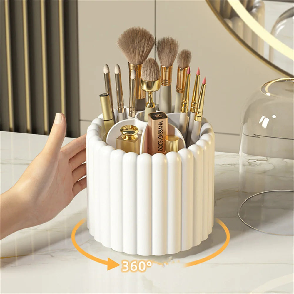 Makeup Organiser 360 Rotating Brush Holder Lid Desktop Large Capacity Brush Organization Shelf Sundries Cosmetics Storage Box