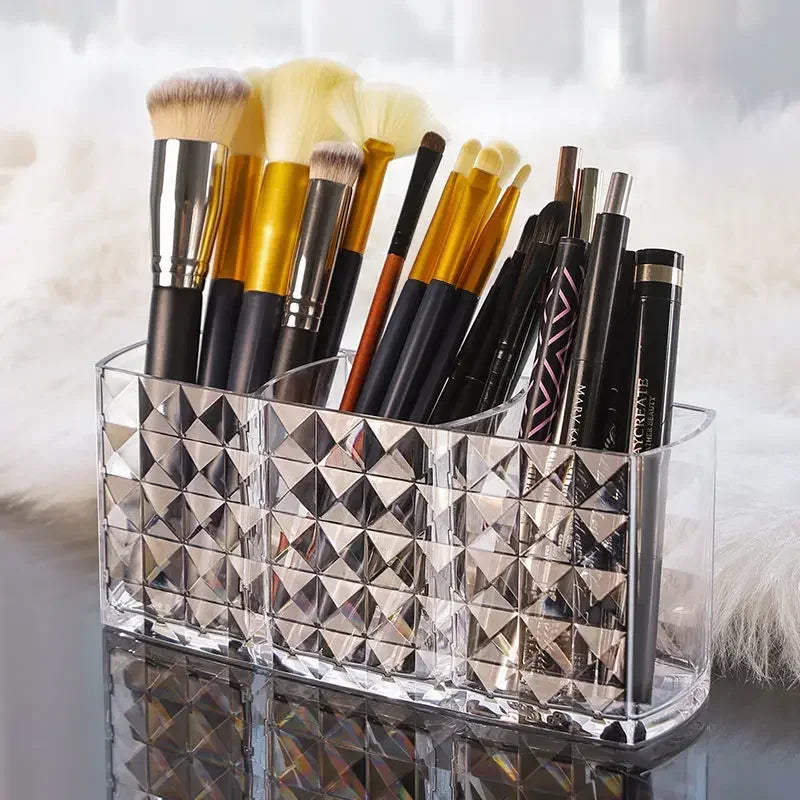 1PC Clear Acrylic Triple Grid Makeup Brush Holder Desk Cosmetic Organiser Lipstick Storage LipstickStorage Holder